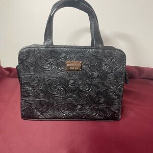 Elegant Black Floral Embossed Shoulder Bag